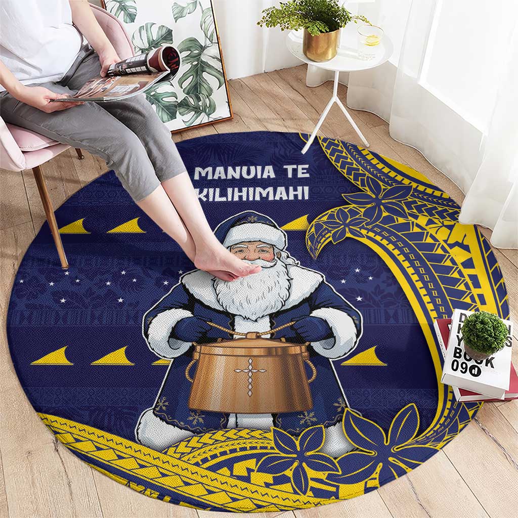 Tokelau Christmas Round Carpet Santa With Tuluma Xmas Tribal Waves DT05 - Polynesian Pride