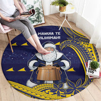 Tokelau Christmas Round Carpet Santa With Tuluma Xmas Tribal Waves DT05 - Polynesian Pride
