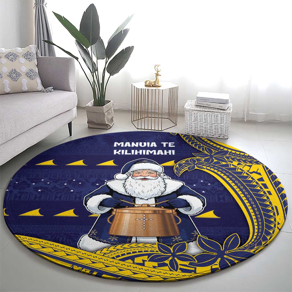 Tokelau Christmas Round Carpet Santa With Tuluma Xmas Tribal Waves DT05 - Polynesian Pride
