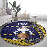 Tokelau Christmas Round Carpet Santa With Tuluma Xmas Tribal Waves DT05 - Polynesian Pride