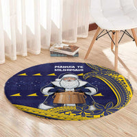 Tokelau Christmas Round Carpet Santa With Tuluma Xmas Tribal Waves DT05 - Polynesian Pride