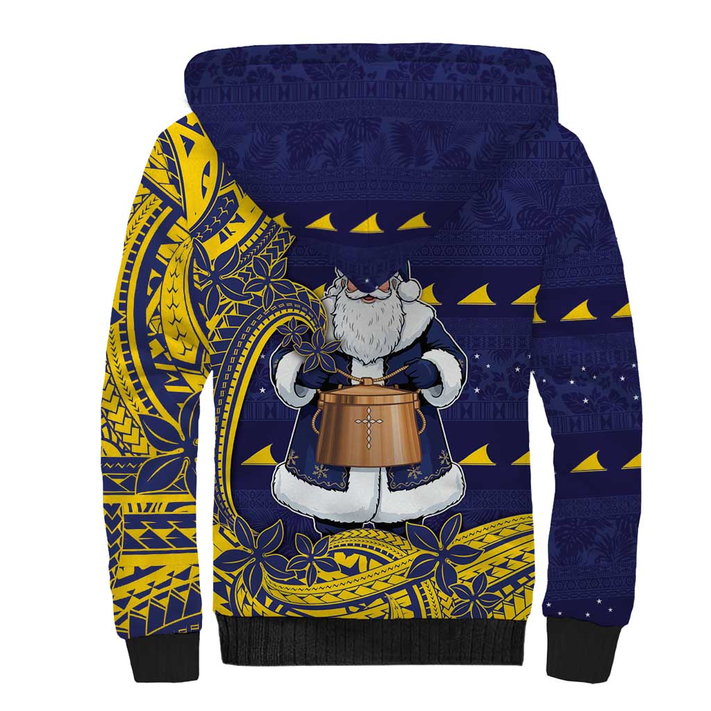 Tokelau Christmas Sherpa Hoodie Santa With Tuluma Xmas Tribal Waves - Polynesian Pride