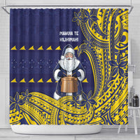 Tokelau Christmas Shower Curtain Santa With Tuluma Xmas Tribal Waves - Polynesian Pride