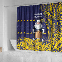 Tokelau Christmas Shower Curtain Santa With Tuluma Xmas Tribal Waves - Polynesian Pride