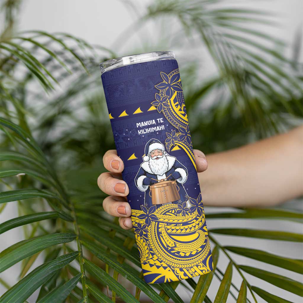 Tokelau Christmas Skinny Tumbler Santa With Tuluma Xmas Tribal Waves - Polynesian Pride