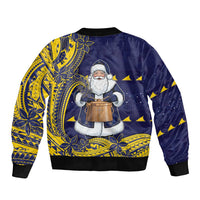 Tokelau Christmas Sleeve Zip Bomber Jacket Santa With Tuluma Xmas Tribal Waves - Polynesian Pride