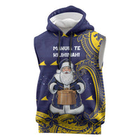 Tokelau Christmas Sleeveless Hoodie Santa With Tuluma Xmas Tribal Waves DT05 Navy - Polynesian Pride