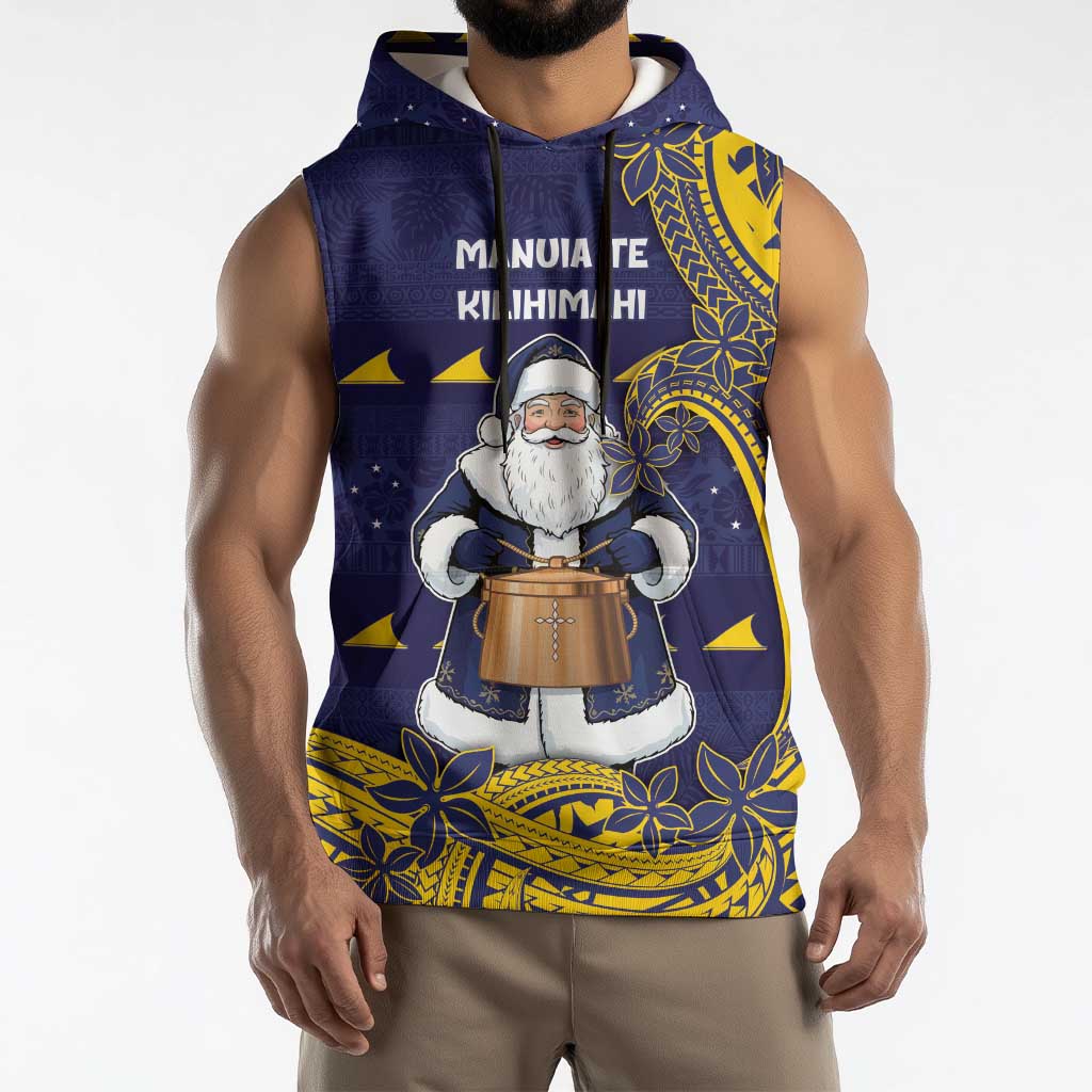 Tokelau Christmas Sleeveless Hoodie Santa With Tuluma Xmas Tribal Waves DT05 - Polynesian Pride