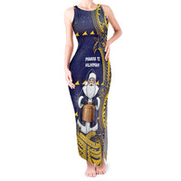 Tokelau Christmas Tank Maxi Dress Santa With Tuluma Xmas Tribal Waves DT05 Women Navy - Polynesian Pride