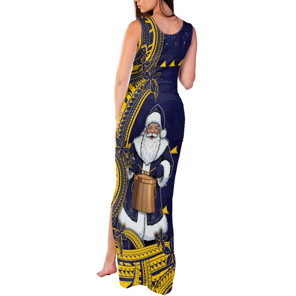 Tokelau Christmas Tank Maxi Dress Santa With Tuluma Xmas Tribal Waves DT05 - Polynesian Pride