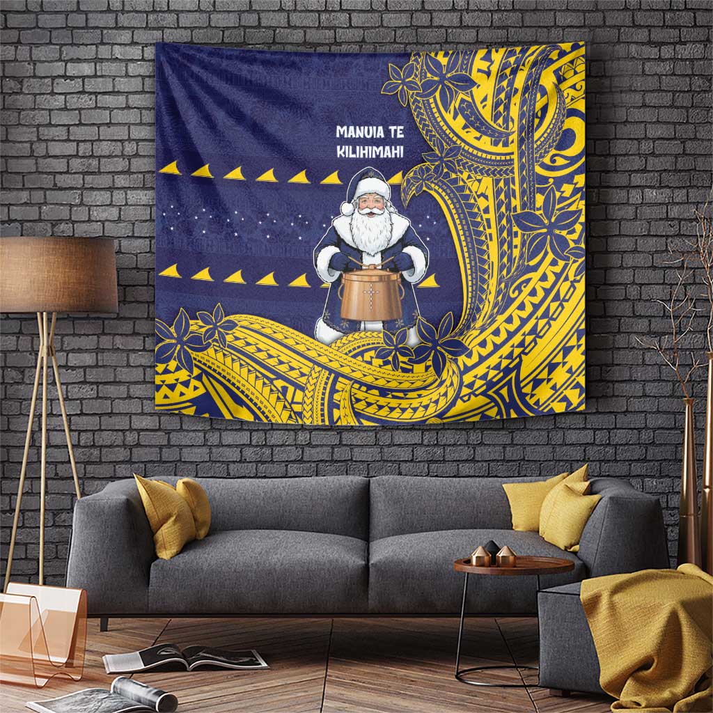 Tokelau Christmas Tapestry Santa With Tuluma Xmas Tribal Waves DT05 Navy - Polynesian Pride