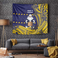 Tokelau Christmas Tapestry Santa With Tuluma Xmas Tribal Waves DT05 Navy - Polynesian Pride