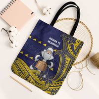 Tokelau Christmas Tote Bag Santa With Tuluma Xmas Tribal Waves - Polynesian Pride