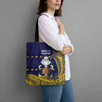 Tokelau Christmas Tote Bag Santa With Tuluma Xmas Tribal Waves - Polynesian Pride