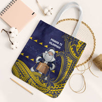 Tokelau Christmas Tote Bag Santa With Tuluma Xmas Tribal Waves - Polynesian Pride