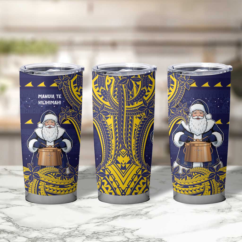 Tokelau Christmas Tumbler Cup Santa With Tuluma Xmas Tribal Waves - Polynesian Pride