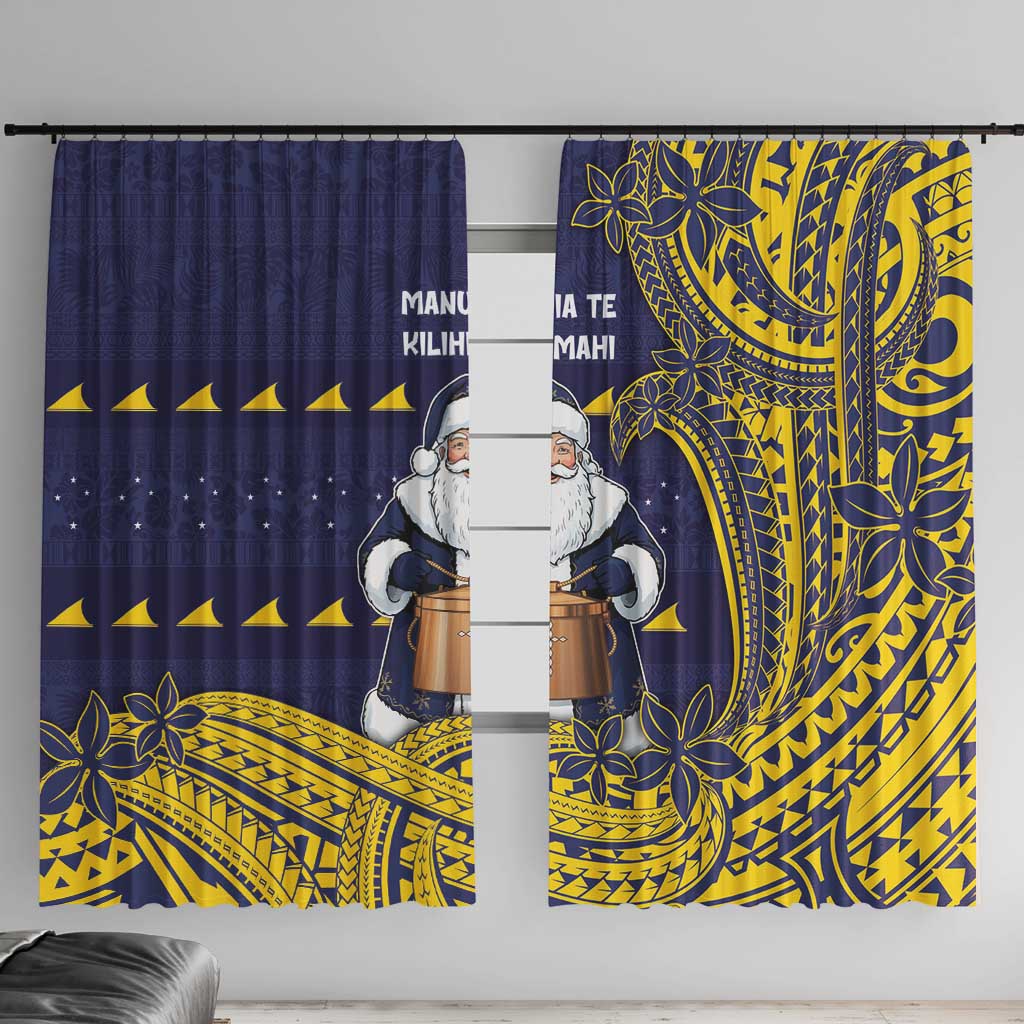 Tokelau Christmas Window Curtain Santa With Tuluma Xmas Tribal Waves - Polynesian Pride