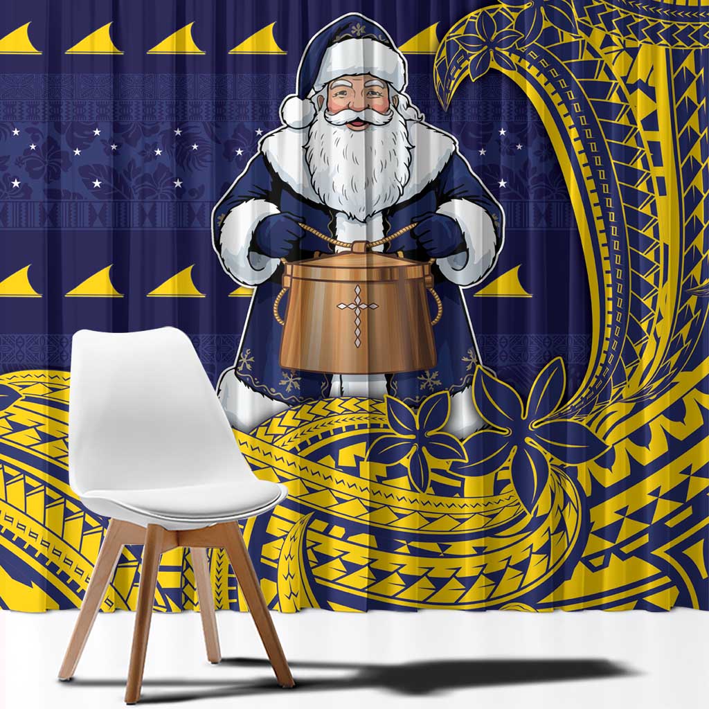 Tokelau Christmas Window Curtain Santa With Tuluma Xmas Tribal Waves - Polynesian Pride