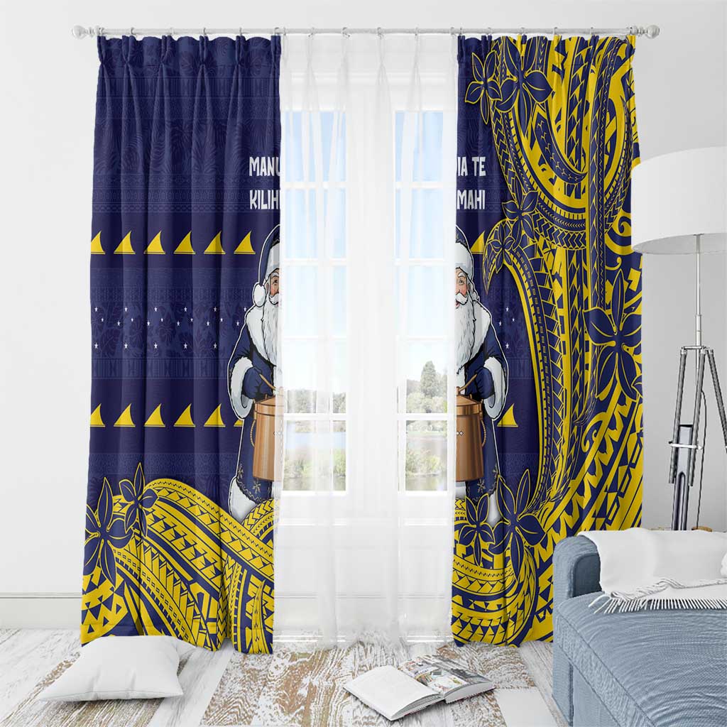 Tokelau Christmas Window Curtain Santa With Tuluma Xmas Tribal Waves - Polynesian Pride