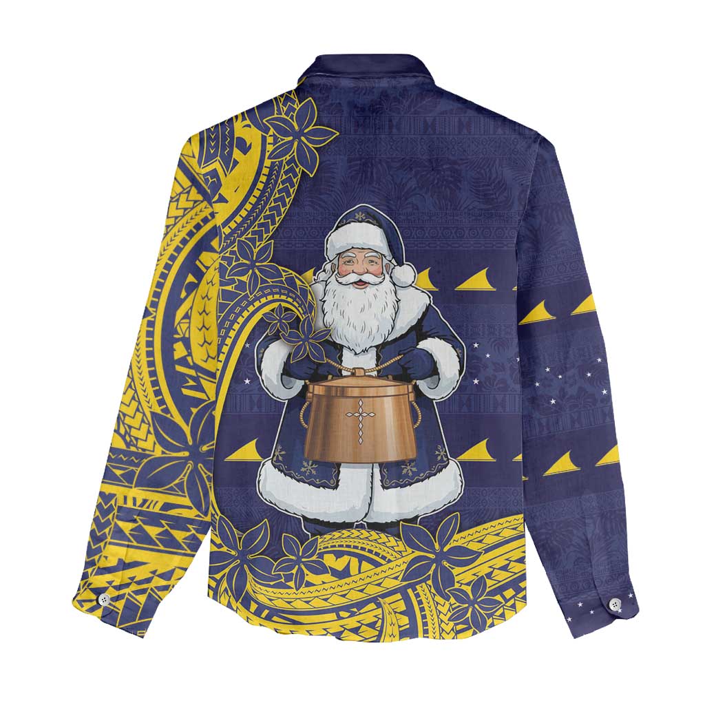Tokelau Christmas Women Casual Shirt Santa With Tuluma Xmas Tribal Waves - Polynesian Pride
