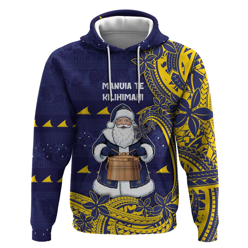 Tokelau Christmas Zip Hoodie Santa With Tuluma Xmas Tribal Waves DT05 Pullover Hoodie Navy - Polynesian Pride
