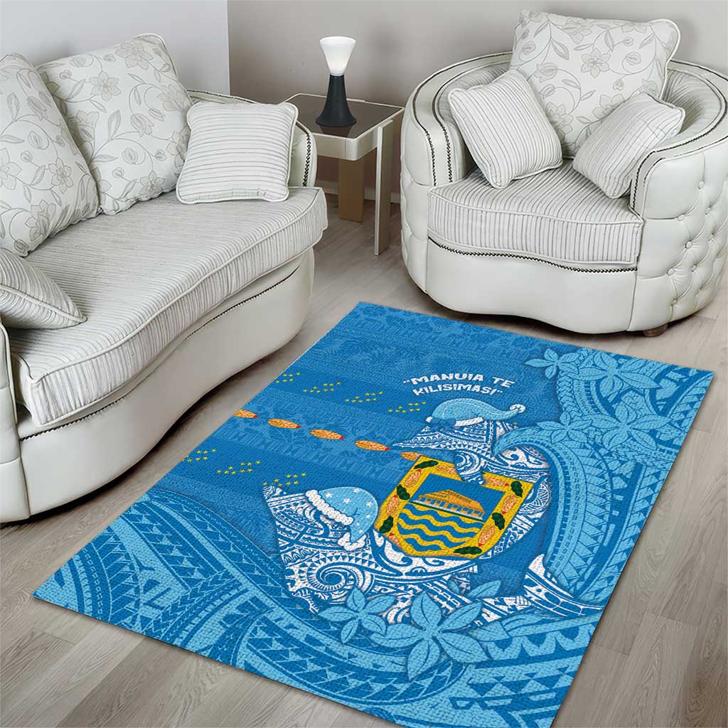 Tuvalu Christmas Area Rug Dolphins Santa Xmas Tribal Waves - Polynesian Pride
