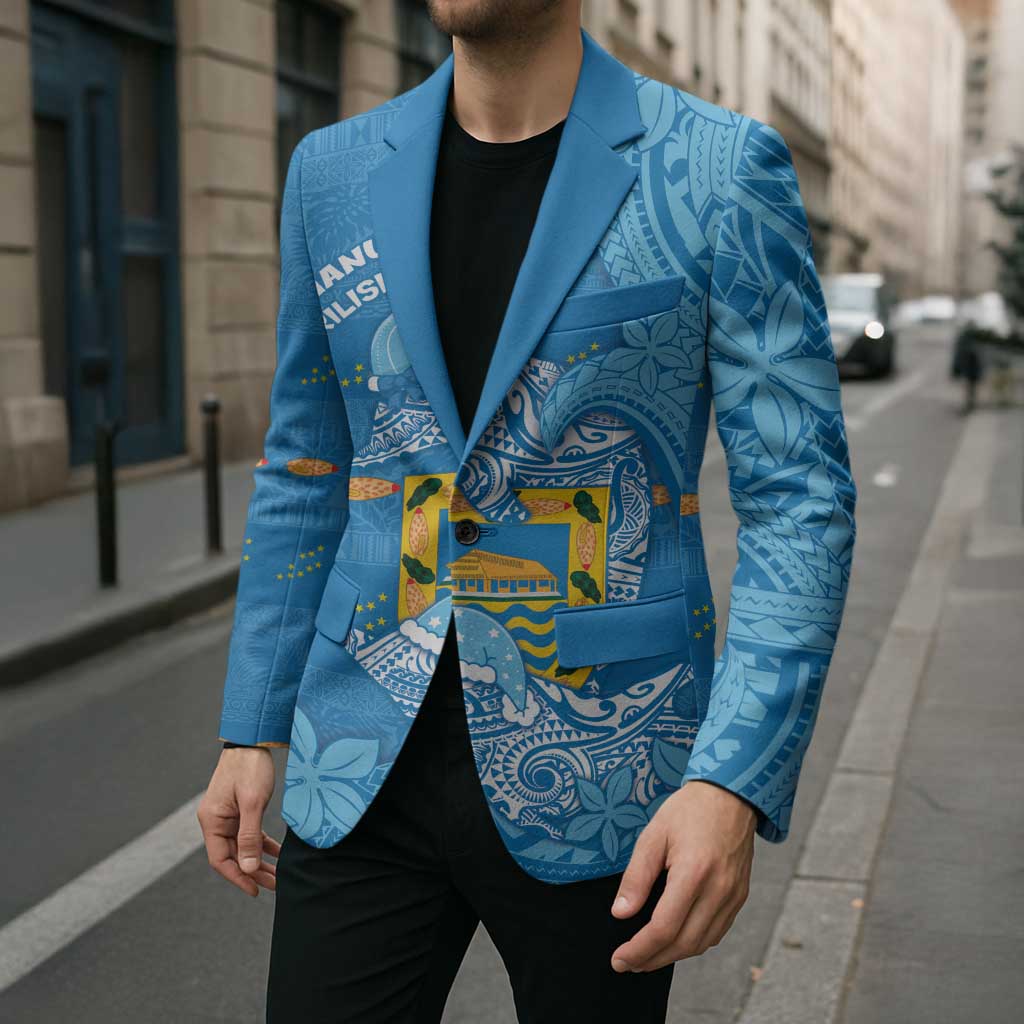 Tuvalu Christmas Blazer Dolphins Santa Xmas Tribal Waves - Polynesian Pride