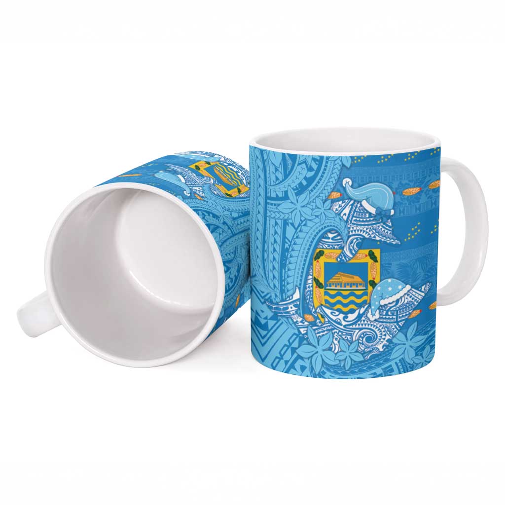 Tuvalu Christmas Ceramic Mug Dolphins Santa Xmas Tribal Waves - Polynesian Pride