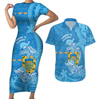 Tuvalu Christmas Couples Matching Short Sleeve Bodycon Dress and Hawaiian Shirt Dolphins Santa Xmas Tribal Waves - Polynesian Pride