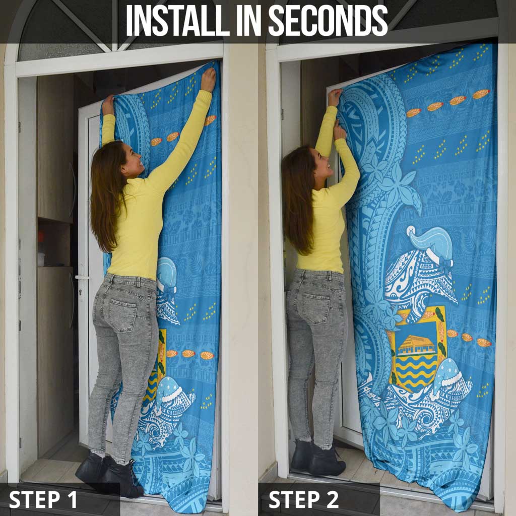 Tuvalu Christmas Door Cover Dolphins Santa Xmas Tribal Waves - Polynesian Pride