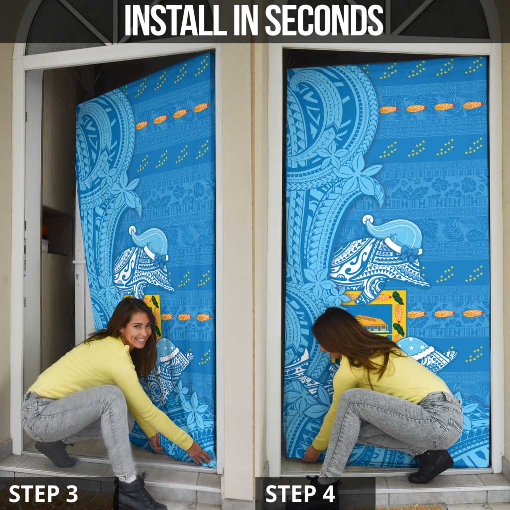 Tuvalu Christmas Door Cover Dolphins Santa Xmas Tribal Waves - Polynesian Pride