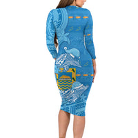 Tuvalu Christmas Family Matching Long Sleeve Bodycon Dress and Hawaiian Shirt Dolphins Santa Xmas Tribal Waves - Polynesian Pride