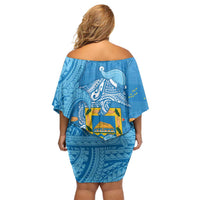 Tuvalu Christmas Family Matching Off Shoulder Short Dress and Hawaiian Shirt Dolphins Santa Xmas Tribal Waves - Polynesian Pride