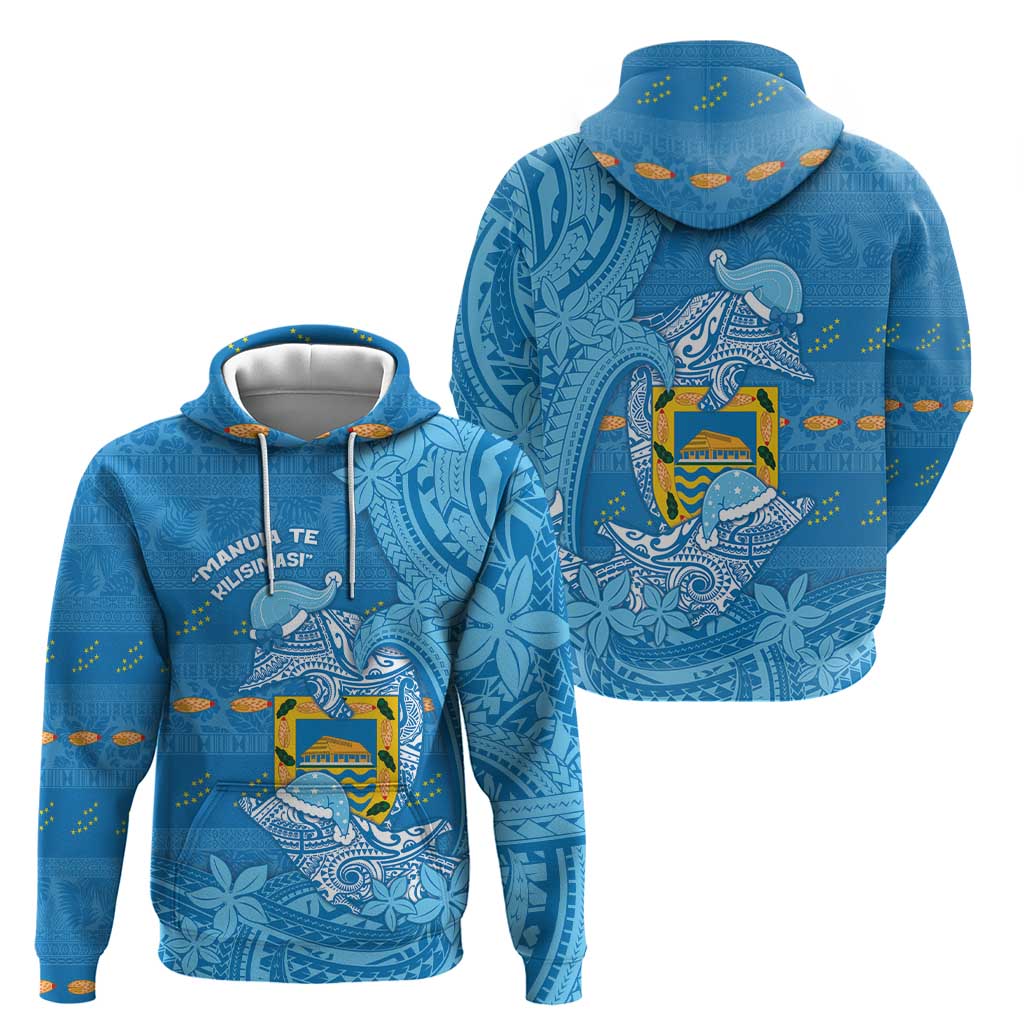 Tuvalu Christmas Hoodie Dolphins Santa Xmas Tribal Waves - Polynesian Pride