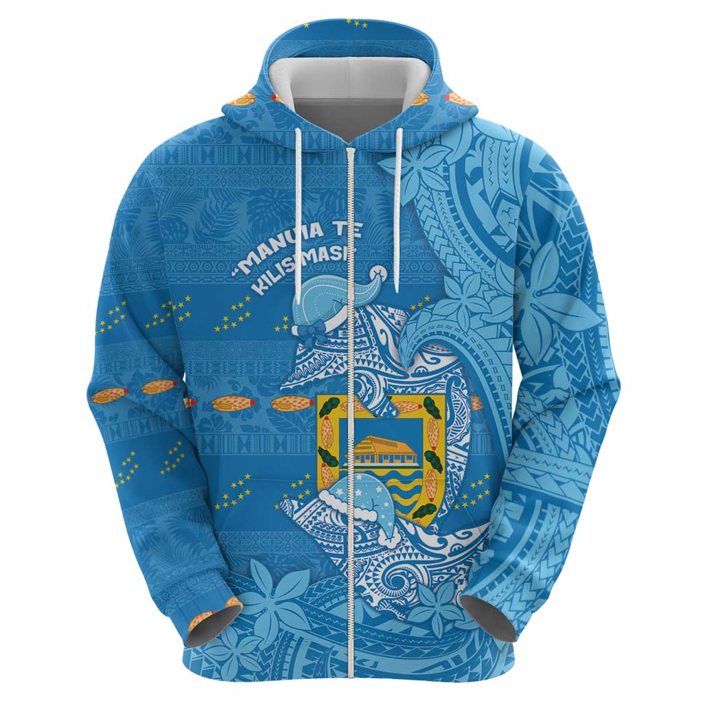 Tuvalu Christmas Hoodie Dolphins Santa Xmas Tribal Waves - Polynesian Pride