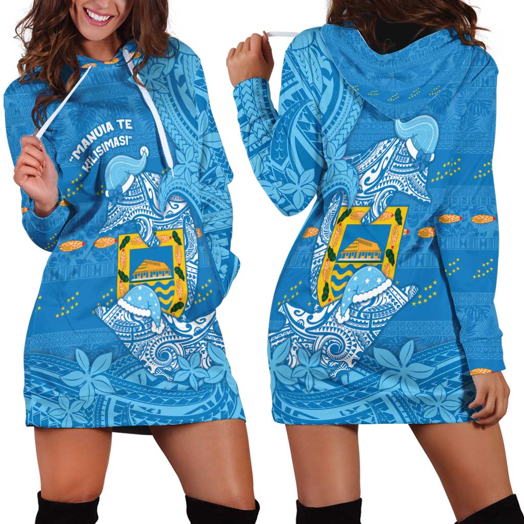 Tuvalu Christmas Hoodie Dress Dolphins Santa Xmas Tribal Waves DT05 - Polynesian Pride