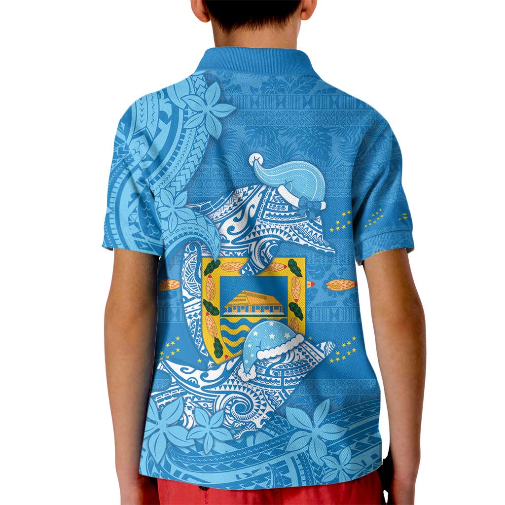 Tuvalu Christmas Kid Polo Shirt Dolphins Santa Xmas Tribal Waves - Polynesian Pride