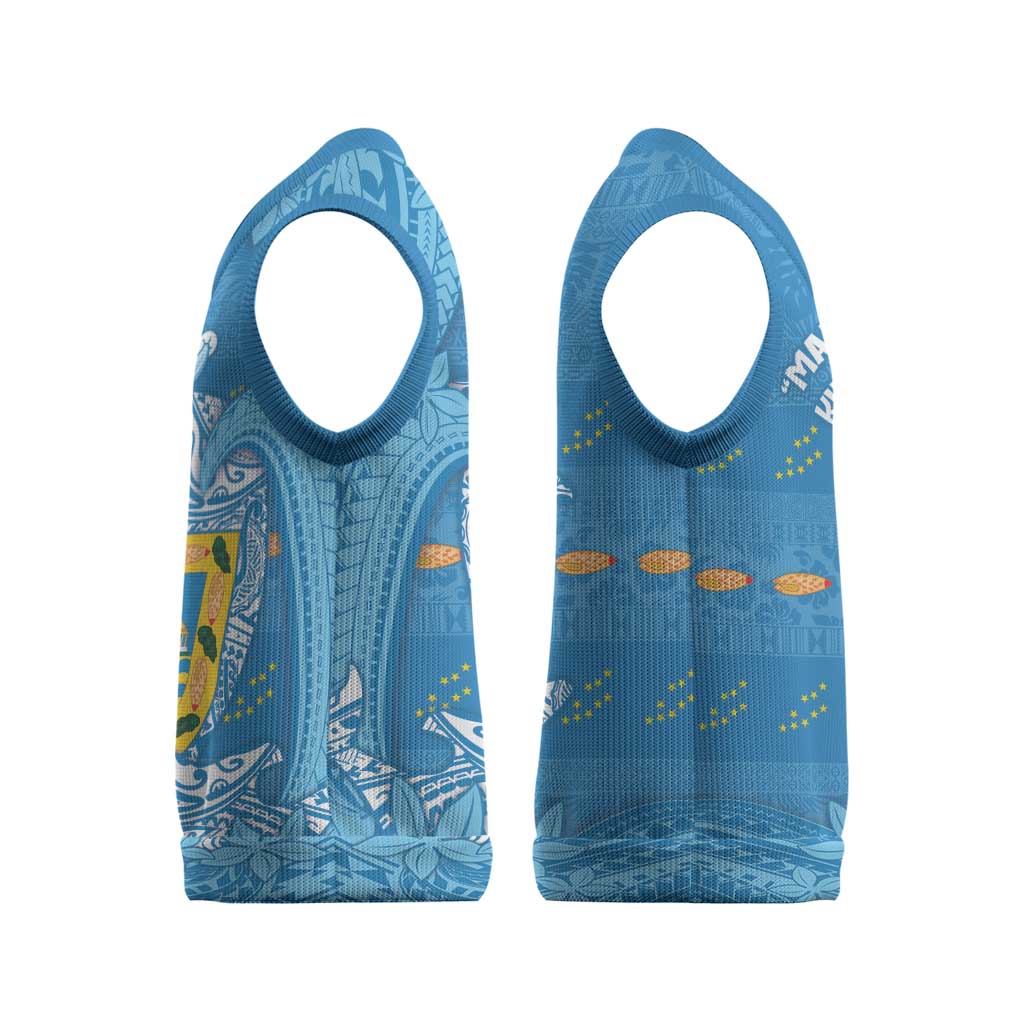 Tuvalu Christmas Knitted V-Neck Vest Dolphins Santa Xmas Tribal Waves - Polynesian Pride