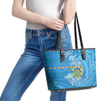 Tuvalu Christmas Leather Tote Bag Dolphins Santa Xmas Tribal Waves - Polynesian Pride
