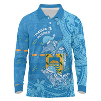 Tuvalu Christmas Long Sleeve Polo Shirt Dolphins Santa Xmas Tribal Waves - Polynesian Pride