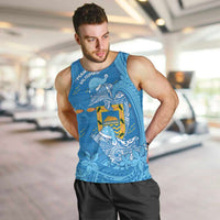 Tuvalu Christmas Men Tank Top Dolphins Santa Xmas Tribal Waves DT05 Blue - Polynesian Pride