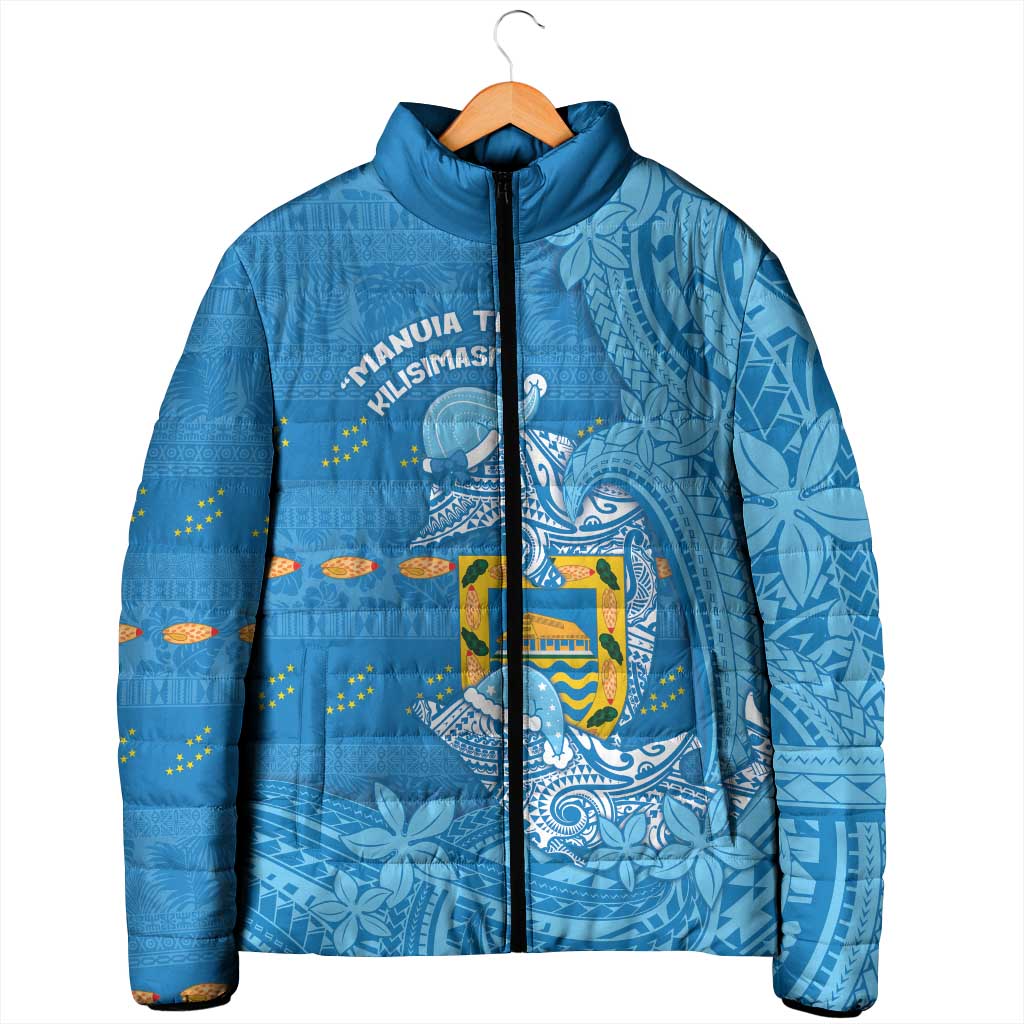 Tuvalu Christmas Padded Jacket Dolphins Santa Xmas Tribal Waves - Polynesian Pride