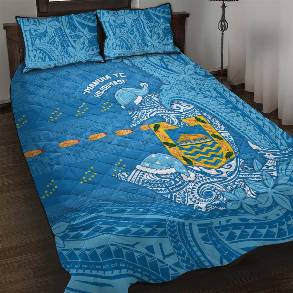 Tuvalu Christmas Quilt Bed Set Dolphins Santa Xmas Tribal Waves - Polynesian Pride