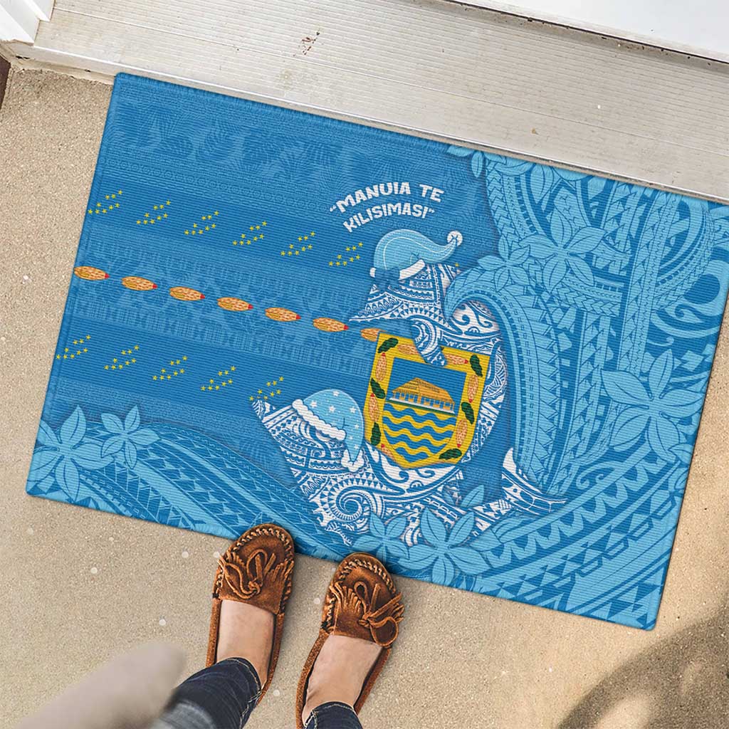 Tuvalu Christmas Rubber Doormat Dolphins Santa Xmas Tribal Waves - Polynesian Pride