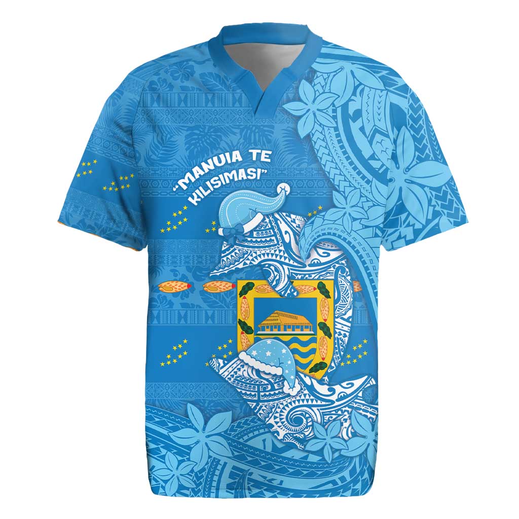 Tuvalu Christmas Rugby Jersey Dolphins Santa Xmas Tribal Waves - Polynesian Pride