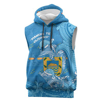 Tuvalu Christmas Sleeveless Hoodie Dolphins Santa Xmas Tribal Waves - Polynesian Pride