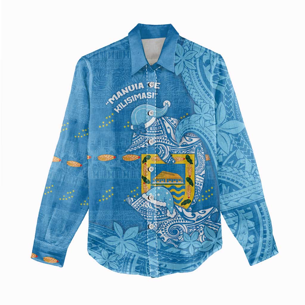 Tuvalu Christmas Women Casual Shirt Dolphins Santa Xmas Tribal Waves - Polynesian Pride