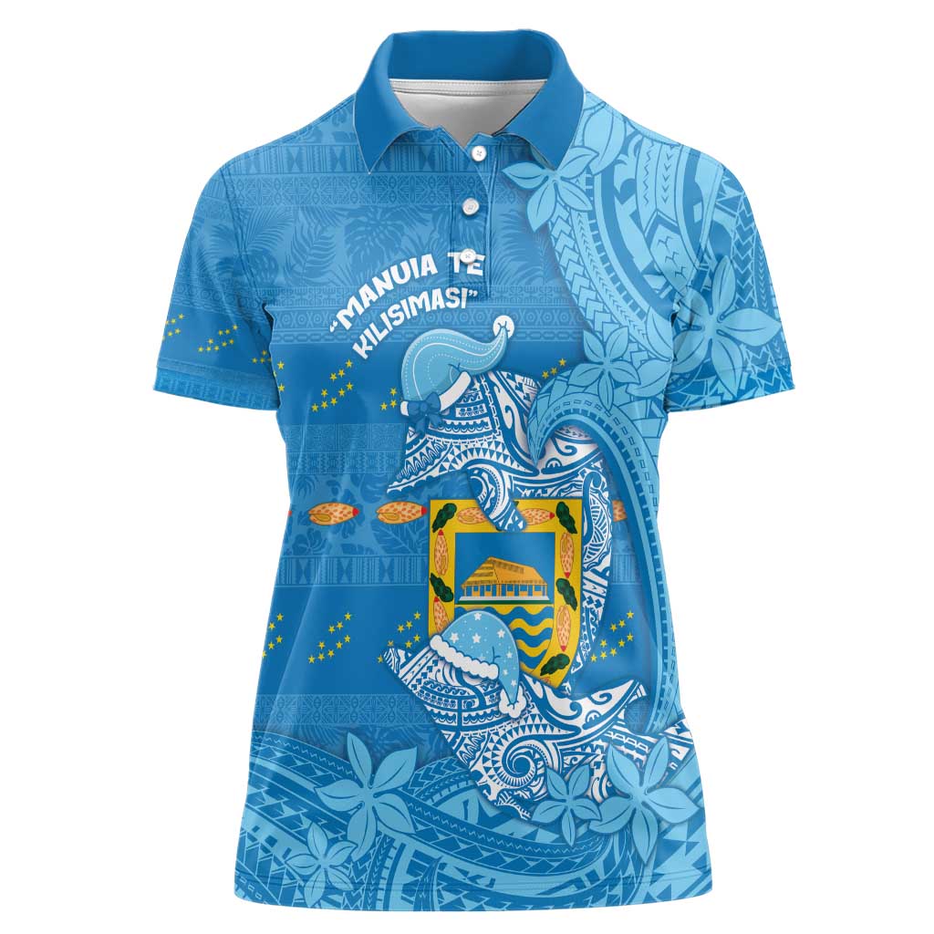 Tuvalu Christmas Women Polo Shirt Dolphins Santa Xmas Tribal Waves - Polynesian Pride