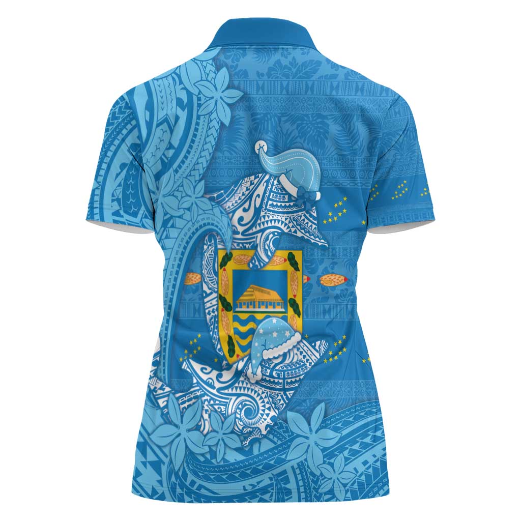 Tuvalu Christmas Women Polo Shirt Dolphins Santa Xmas Tribal Waves - Polynesian Pride