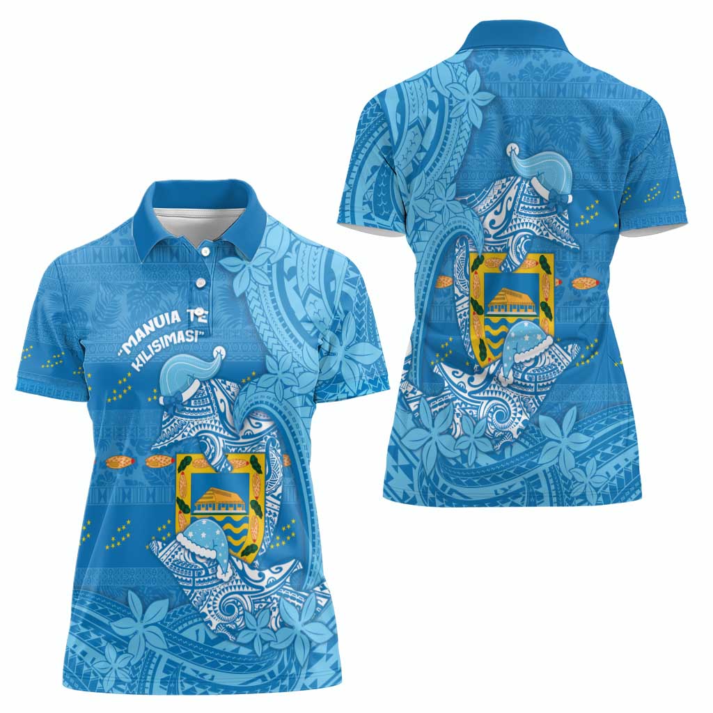 Tuvalu Christmas Women Polo Shirt Dolphins Santa Xmas Tribal Waves - Polynesian Pride